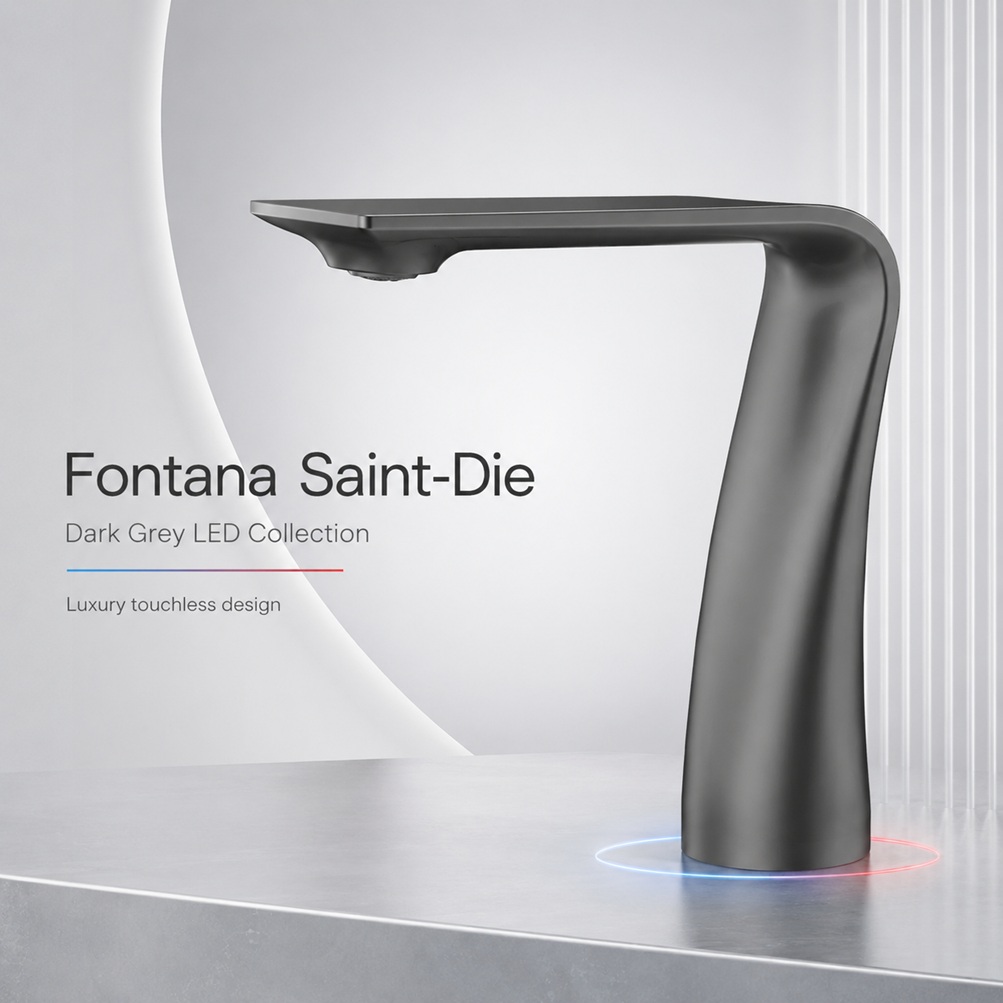 Fontana Saint-Die Dark Grey LED Water Saver Touchless Bathroom Faucet